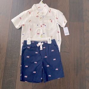 New Boys 4T Fourth of July Shorts & Button Down